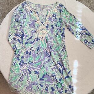 Lilly Pulitzer Blue and Green Floral Tunic Dress